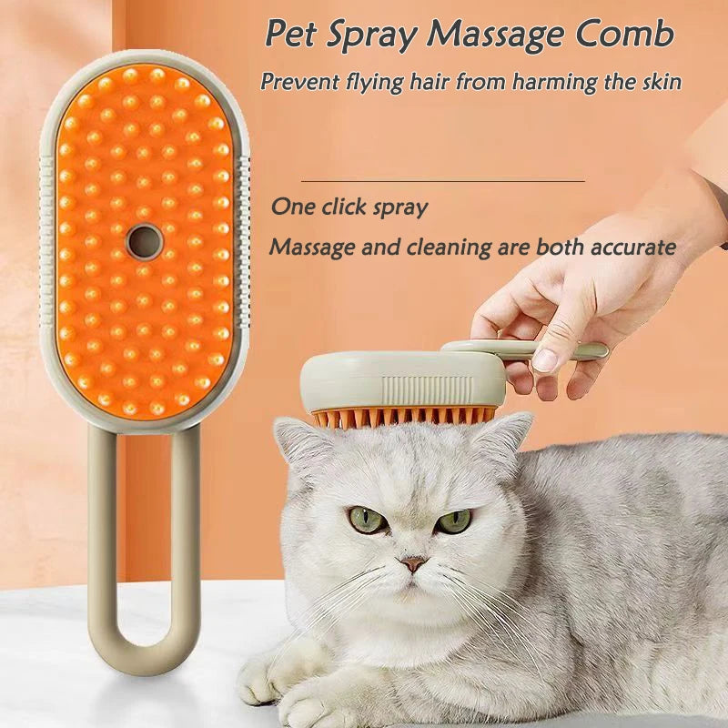 Cepillo de masaje con pulverizador 3 en 1 para gatos, perros y mascotas, con un solo botón, plegable y giratorio, herramienta de aseo, cepillo para depilación y peine.