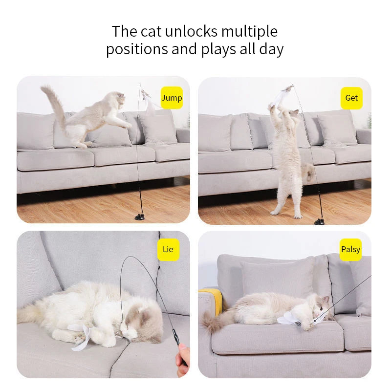 Juguete interactivo para gatos, varita de juguete con ventosa, forma de pájaro o pluma, para jugar con gatitos, con manos libres, ideal para mascotas.