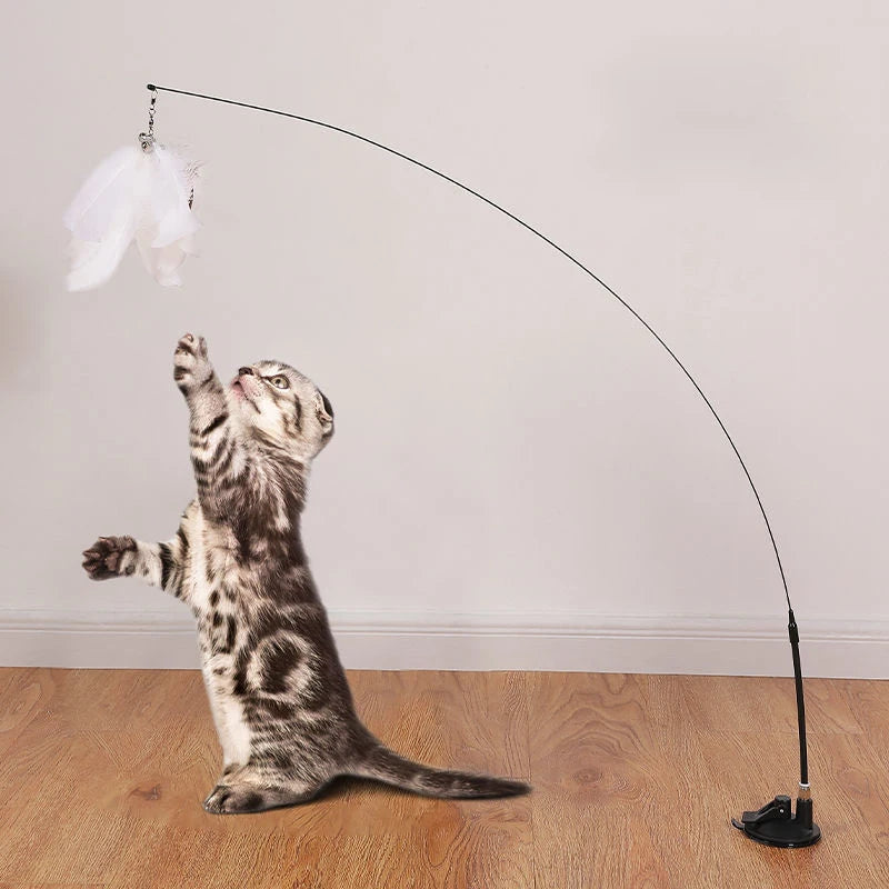 Juguete interactivo para gatos, varita de juguete con ventosa, forma de pájaro o pluma, para jugar con gatitos, con manos libres, ideal para mascotas.