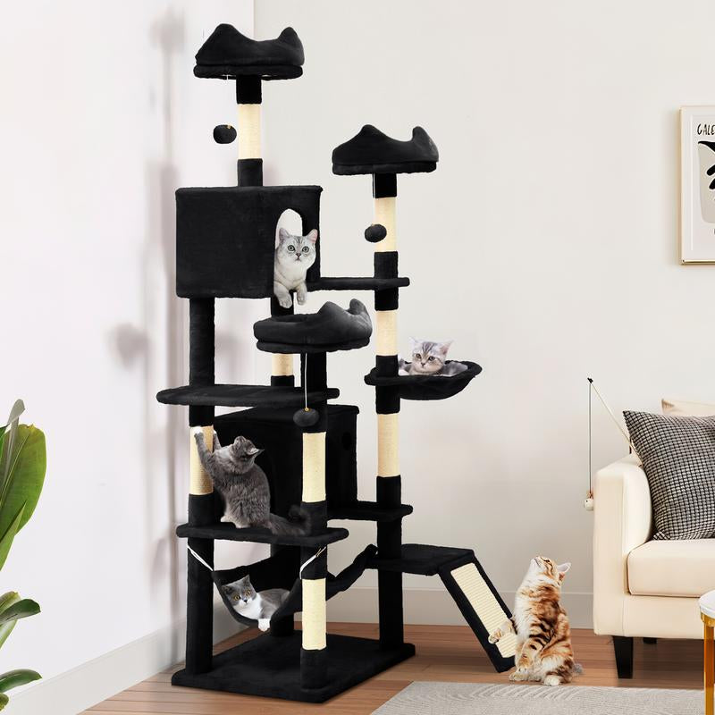 YITAHOME Tall Cat Tree Tower for Indoor Cats, 75In Multi-Level Cat Climbing Tower with Cat Condos, Top Perches, Hammock, Sisal Scratching Posts and Board, Kittens Play Activity Center