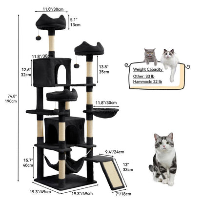 YITAHOME Tall Cat Tree Tower for Indoor Cats, 75In Multi-Level Cat Climbing Tower with Cat Condos, Top Perches, Hammock, Sisal Scratching Posts and Board, Kittens Play Activity Center