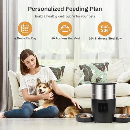 Comedero automático para gatos con botón WiFi de 4,5 l Incluye dos cuencos de acero inoxidable Dispensador de comida inteligente para gatos y perros Comedero para mascotas