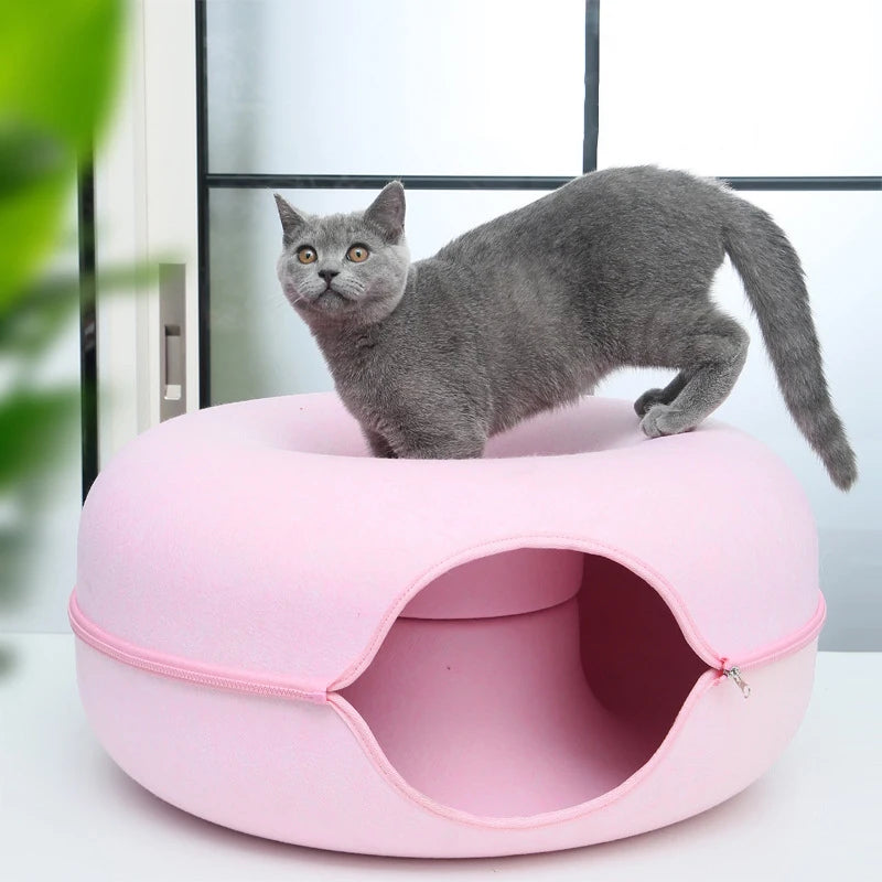 Donut Pet Cat Tunnel Letto interattivo Giocattolo Casa Letto per gatti Doppio uso Feltro Cuccia per gatti da interno Attrezzatura sportiva per gatti Forniture per gatti