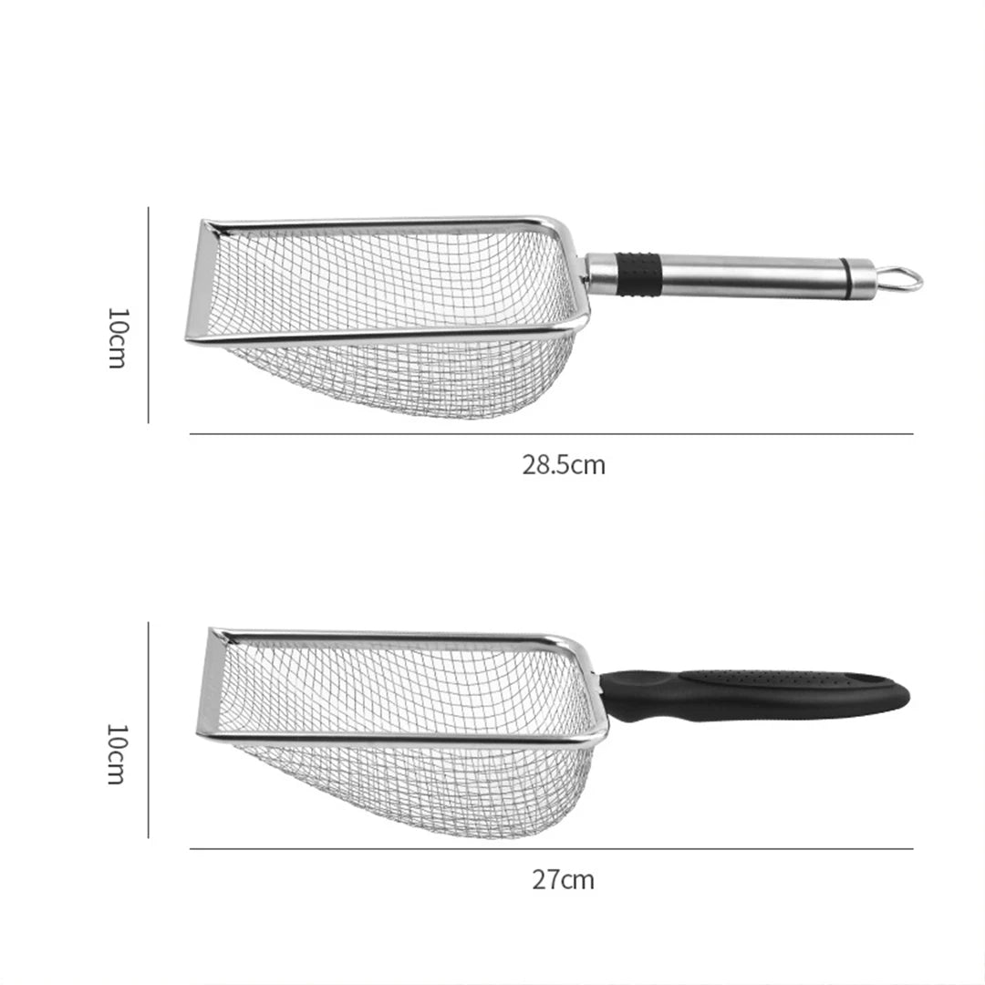 Pala per sabbia per gatti in acciaio inox con pori fini, pala per escrementi di animali domestici, lega di alluminio, manico resistente in acciaio inox, pala per escrementi di animali domestici