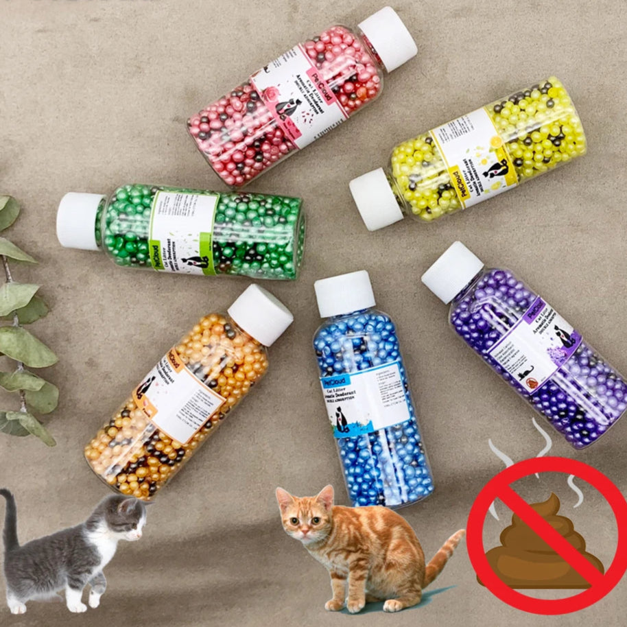 6 perlas desodorantes aromáticas para arena de gatos que eliminan el mal olor de los excrementos de las mascotas, desodorizan el olor, el carbón activado absorbe los productos de limpieza