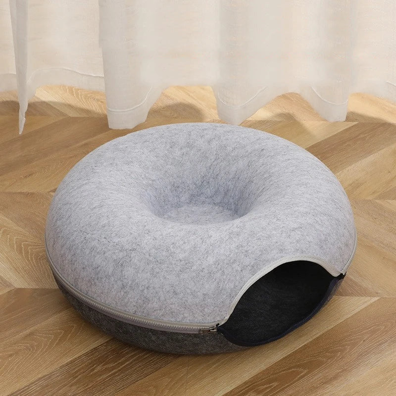 Donut Pet Cat Tunnel Letto interattivo Giocattolo Casa Letto per gatti Doppio uso Feltro Cuccia per gatti da interno Attrezzatura sportiva per gatti Forniture per gatti