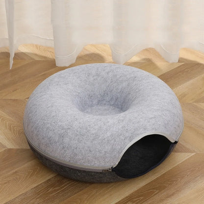 Donut Pet Cat Tunnel Letto interattivo Giocattolo Casa Letto per gatti Doppio uso Feltro Cuccia per gatti da interno Attrezzatura sportiva per gatti Forniture per gatti