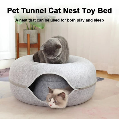 Donut Pet Cat Tunnel Letto interattivo Giocattolo Casa Letto per gatti Doppio uso Feltro Cuccia per gatti da interno Attrezzatura sportiva per gatti Forniture per gatti