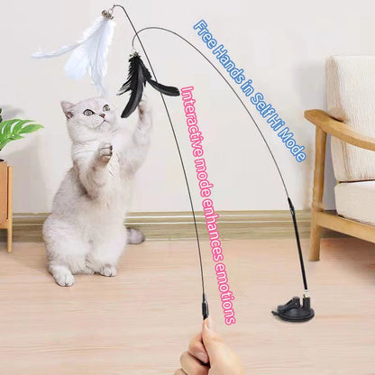 Juguete interactivo para gatos, varita de juguete con ventosa, forma de pájaro o pluma, para jugar con gatitos, con manos libres, ideal para mascotas.