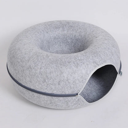 Donut Pet Cat Tunnel Letto interattivo Giocattolo Casa Letto per gatti Doppio uso Feltro Cuccia per gatti da interno Attrezzatura sportiva per gatti Forniture per gatti