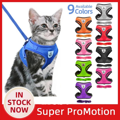 Cat Harness Vest Walking Lead Leash For Puppy Dogs Collar Polyester Adjustable Mesh Dog Harness For Small Medium Pet Accessories