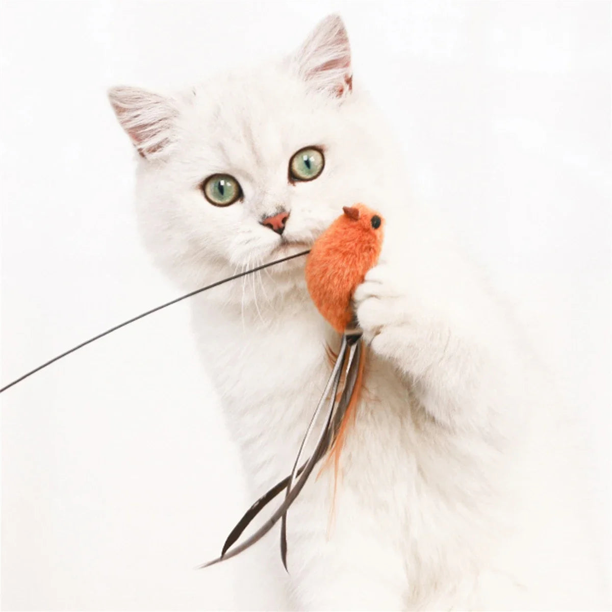 Juguetes para gatos con forma de pájaro simulado, ventosa de epoxi mejorada, alambre de acero, varilla larga, pluma, palo para burlarse de los gatos, sin ingredientes dañinos.