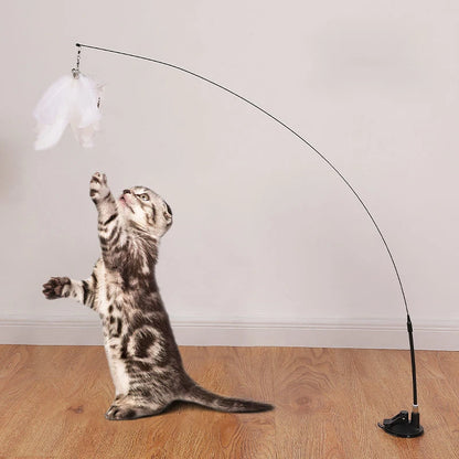 Juguete interactivo para gatos, varita de juguete con ventosa, forma de pájaro o pluma, para jugar con gatitos, con manos libres, ideal para mascotas.