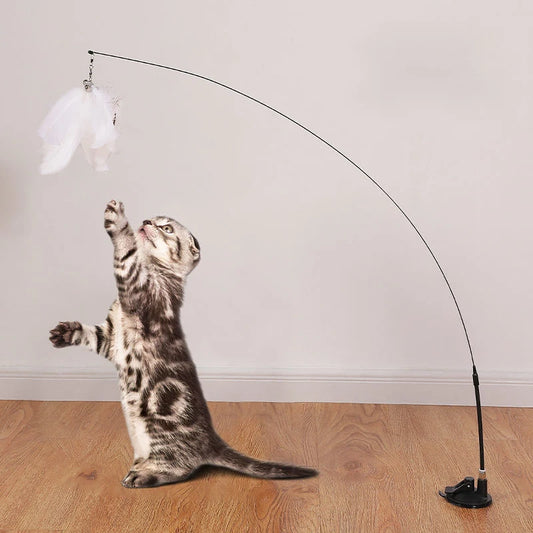 Juguete interactivo para gatos, varita de juguete con ventosa, forma de pájaro o pluma, para jugar con gatitos, con manos libres, ideal para mascotas.