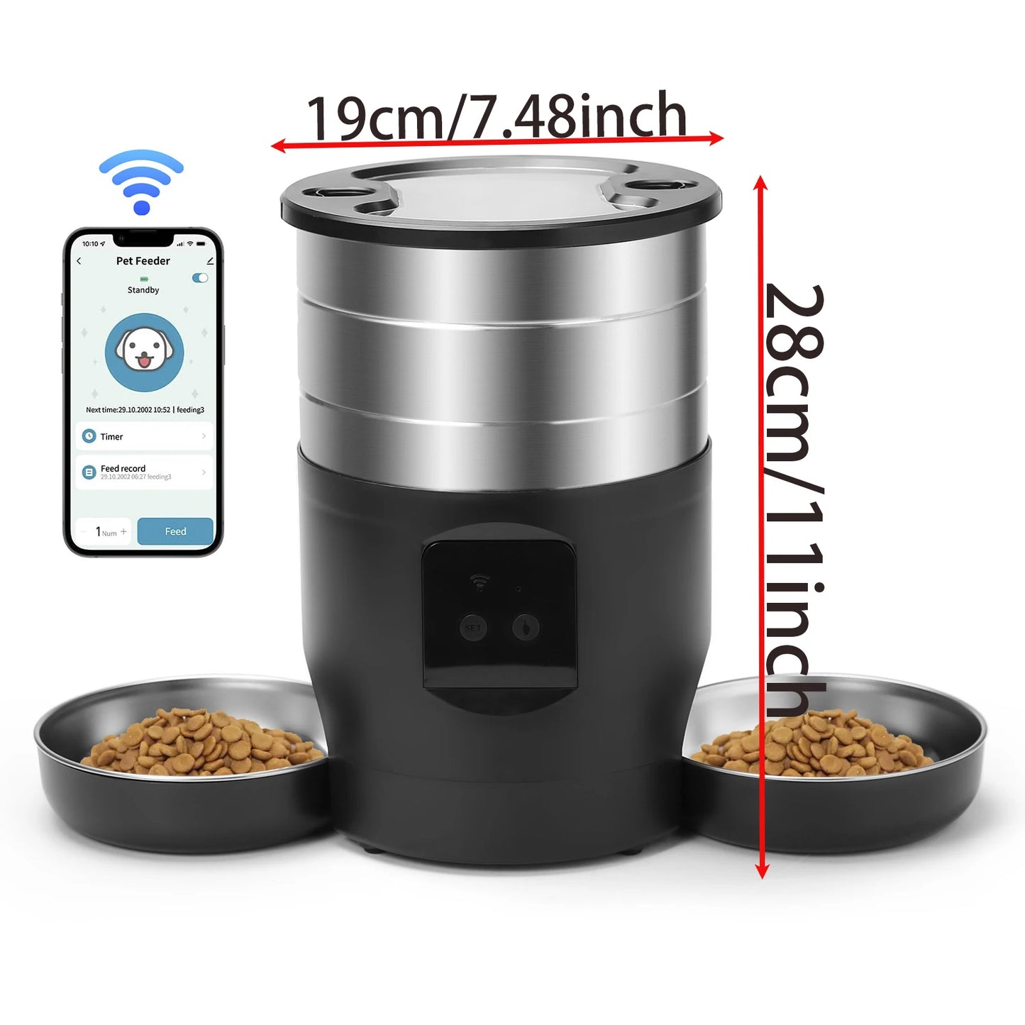 Distributore automatico di cibo per gatti WiFi con pulsante da 4,5 l, include due ciotole in acciaio inossidabile Distributore di cibo per cani e gatti Smart Pet Distributore di cibo per animali domestici