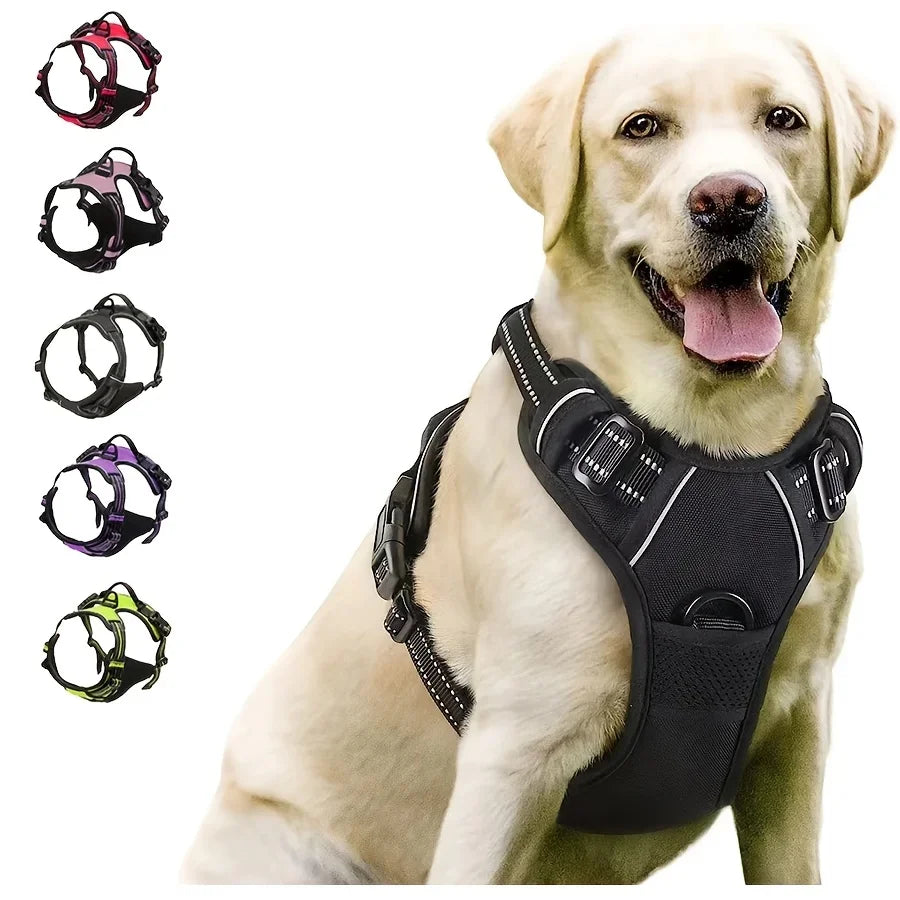 Arnés para perros antitirones con clip frontal, resistente, reflectante, asa de fácil control para pasear perros grandes