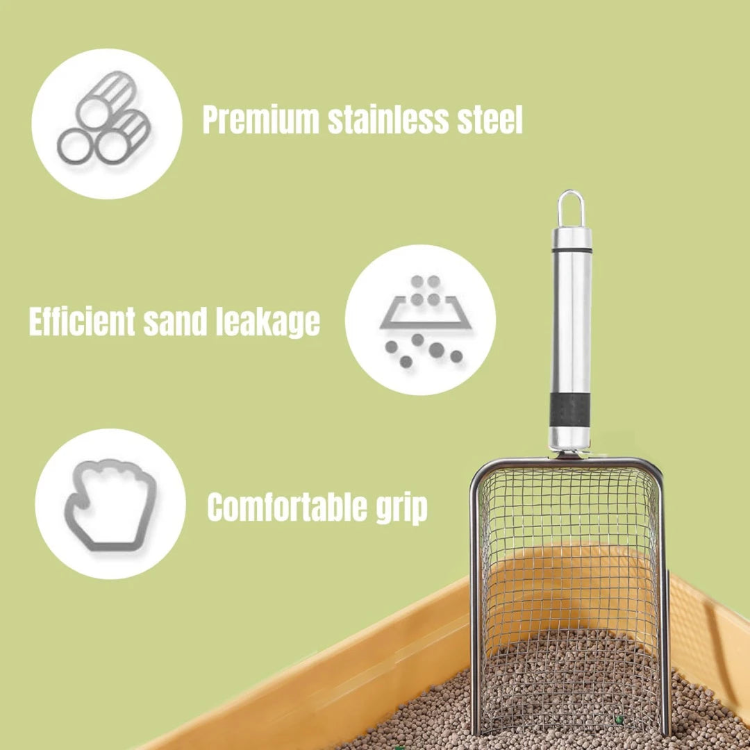 Cat Sand Shovel Stainless Steel Fine Pores Pet Poop Shovel Metal Aluminum Alloy Stainless Steel Durable Handle Pet Poop Shovel