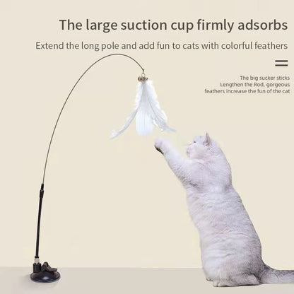 Juguete interactivo para gatos, varita de juguete con ventosa, forma de pájaro o pluma, para jugar con gatitos, con manos libres, ideal para mascotas.