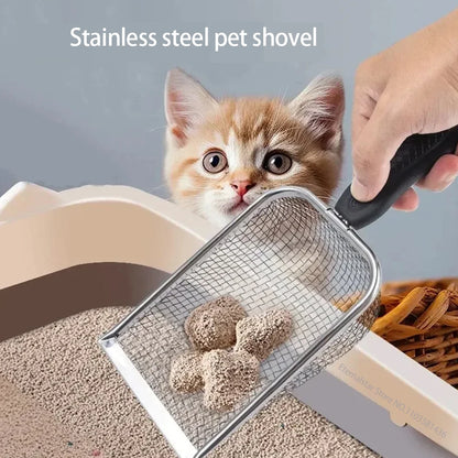 Cat Sand Shovel Stainless Steel Fine Pores Pet Poop Shovel Metal Aluminum Alloy Stainless Steel Durable Handle Pet Poop Shovel