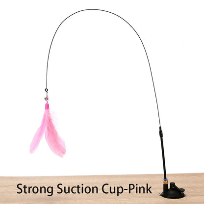 Juguete interactivo para gatos, varita de juguete con ventosa, forma de pájaro o pluma, para jugar con gatitos, con manos libres, ideal para mascotas.