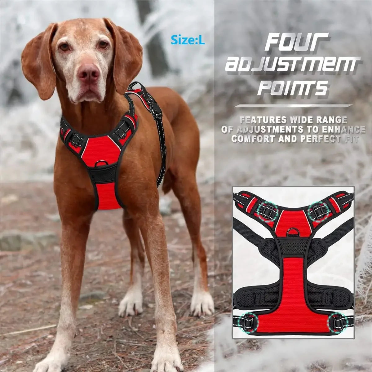 Arnés para perros antitirones con clip frontal, resistente, reflectante, asa de fácil control para pasear perros grandes