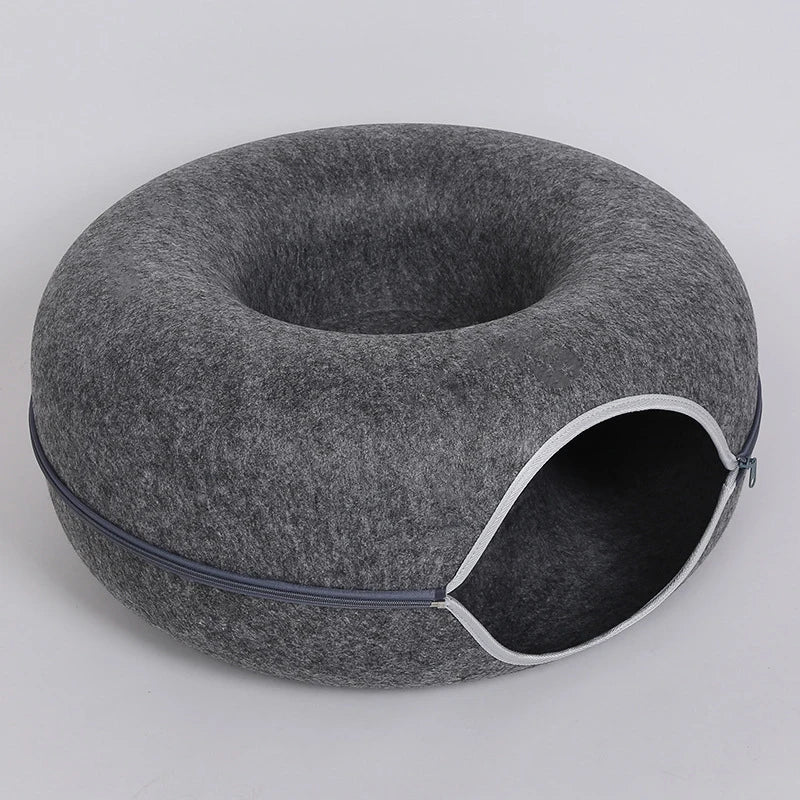 Donut Pet Cat Tunnel Letto interattivo Giocattolo Casa Letto per gatti Doppio uso Feltro Cuccia per gatti da interno Attrezzatura sportiva per gatti Forniture per gatti