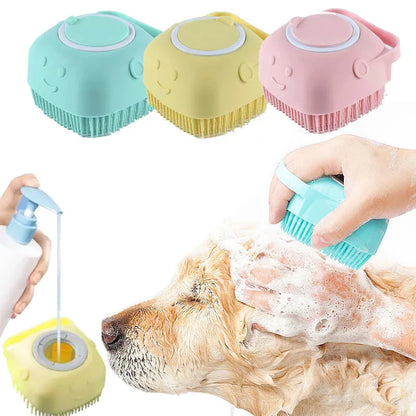 Cepillo de silicona suave para perros, champú para mascotas, masajeador, cepillo de baño, dispensador de masaje para lavado de cachorros y gatos, cepillo de ducha para aseo