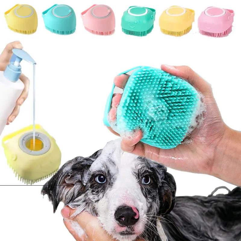 Cepillo de silicona suave para perros, champú para mascotas, masajeador, cepillo de baño, dispensador de masaje para lavado de cachorros y gatos, cepillo de ducha para aseo