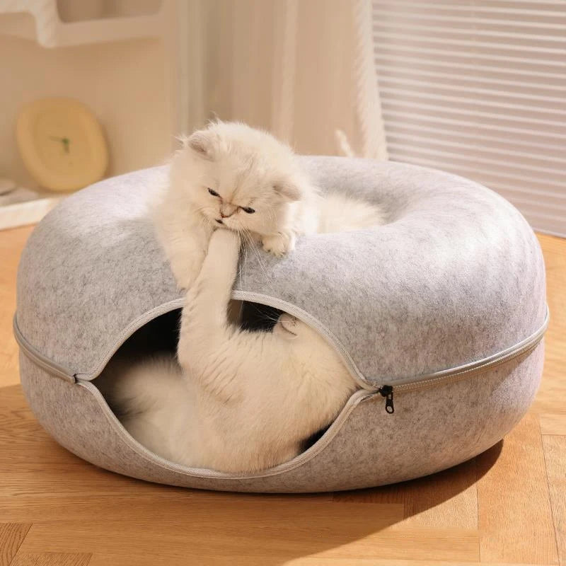 Donut Pet Cat Tunnel Letto interattivo Giocattolo Casa Letto per gatti Doppio uso Feltro Cuccia per gatti da interno Attrezzatura sportiva per gatti Forniture per gatti