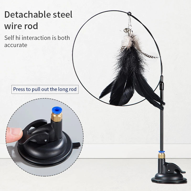 Juguete interactivo para gatos, varita de juguete con ventosa, forma de pájaro o pluma, para jugar con gatitos, con manos libres, ideal para mascotas.