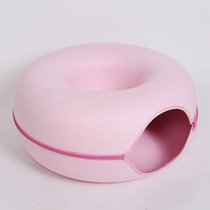 Donut Pet Cat Tunnel Interactive Bed Toy House Cat Bed Dual-use Felt Indoor Cat House Kitten Sports Equipment Cat Supplies