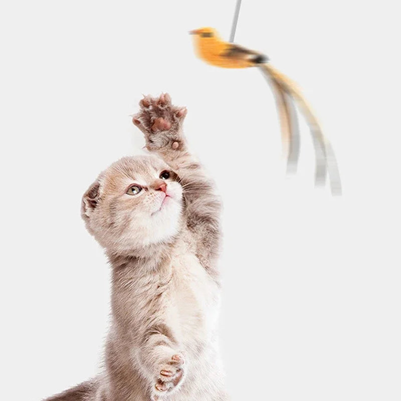 Juguetes para gatos con forma de pájaro simulado, ventosa de epoxi mejorada, alambre de acero, varilla larga, pluma, palo para burlarse de los gatos, sin ingredientes dañinos.