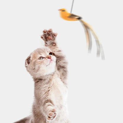 Juguetes para gatos con forma de pájaro simulado, ventosa de epoxi mejorada, alambre de acero, varilla larga, pluma, palo para burlarse de los gatos, sin ingredientes dañinos.