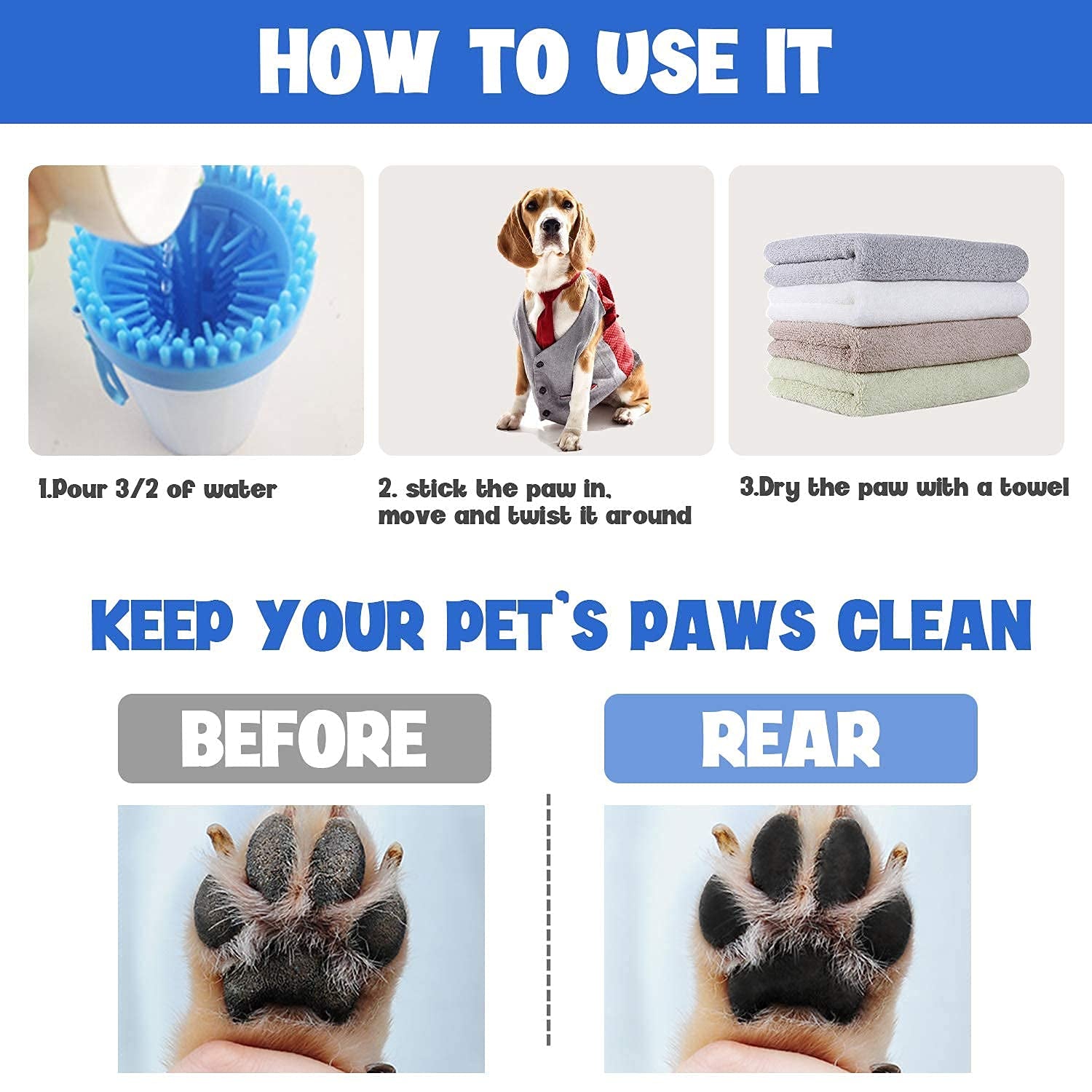 Cat Paw Cleaner, Portable Dog Foot Cleaner, Dog Scrubber for Bath, 2 in 1 Portable Silicone Pet Cleaning Brush Feet Cleaner for Dogs Grooming with Muddy Paw