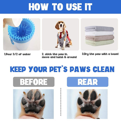 Cat Paw Cleaner, Portable Dog Foot Cleaner, Dog Scrubber for Bath, 2 in 1 Portable Silicone Pet Cleaning Brush Feet Cleaner for Dogs Grooming with Muddy Paw