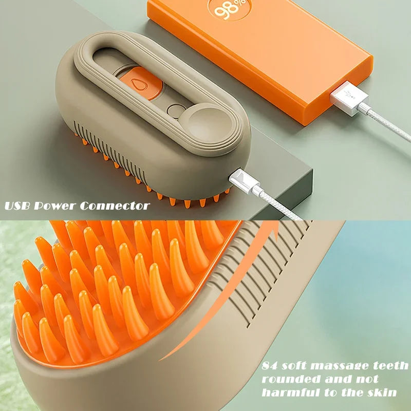 3 in 1 Pet Electric Steam Brush Cat and Dog Cleaning Spray Massage Grooming Comb Retractable Handle Pet Hair Removal Beautybrush