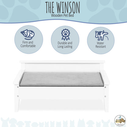 Winston Wooden Pet Bed with Mattress | Small to Medium Pet Bed with Mattress | Elevated Pet Bed | Greenguard Gold Certified Wooden Pet Bed