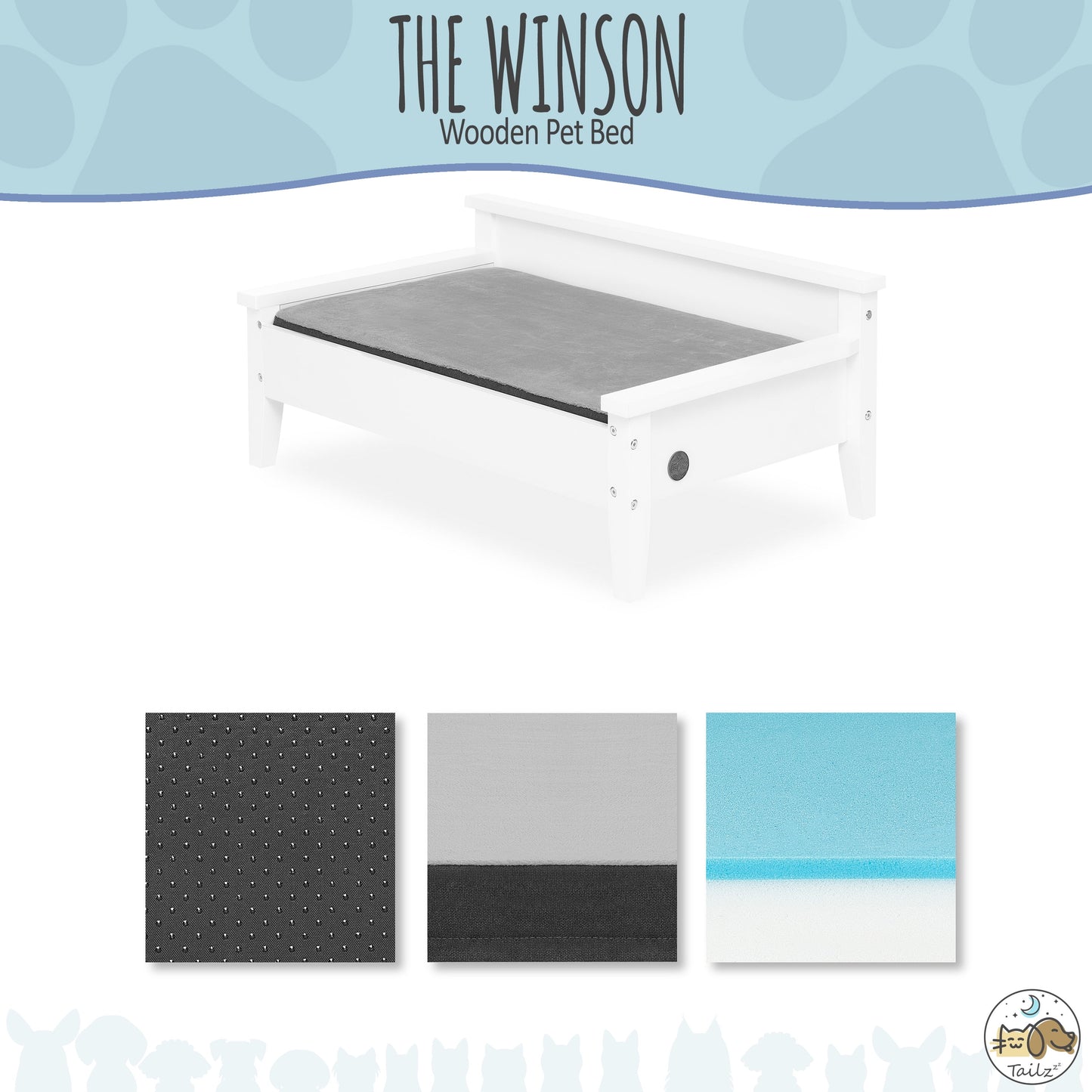 Winston Wooden Pet Bed with Mattress | Small to Medium Pet Bed with Mattress | Elevated Pet Bed | Greenguard Gold Certified Wooden Pet Bed